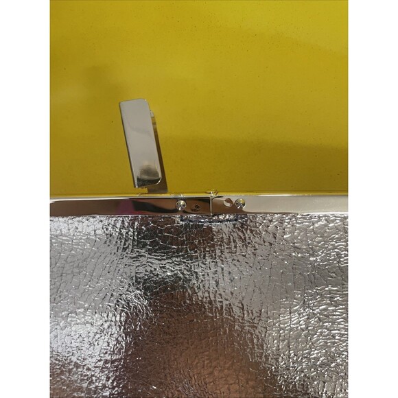 J Crew Collection Womens Faux Leather Gold Lamé Hinge Clutch Handbag Wallet - Picture 6 of 10